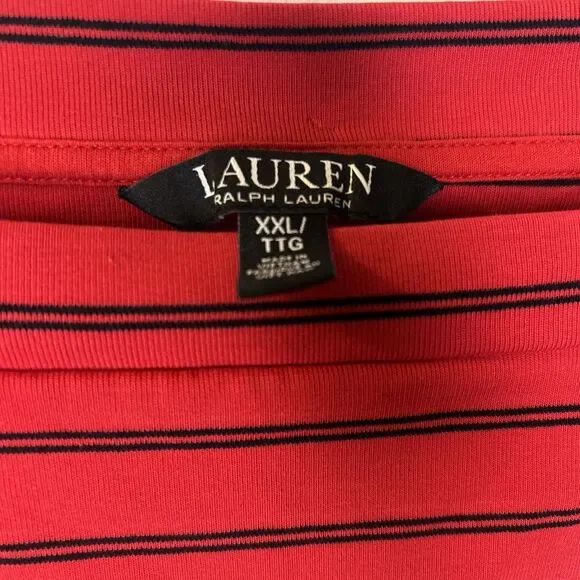 Lauren Ralph Lauren Top Size XXL red Striped Square Neck Cotton Blend stretch - Picture 2 of 6